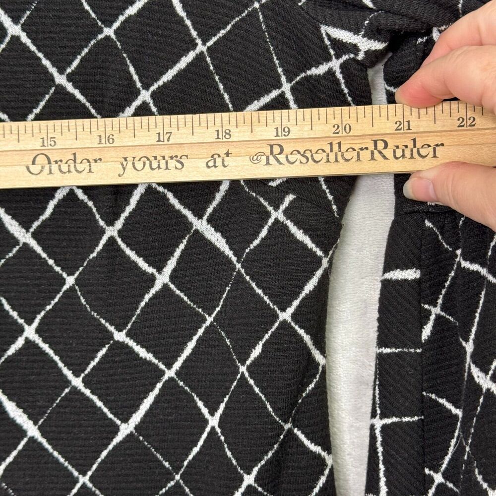 Calvin Klein Dress Womens 14 Black White Plaid Shift 3/4 Bell Sleeve Stretch - Picture 7 of 9